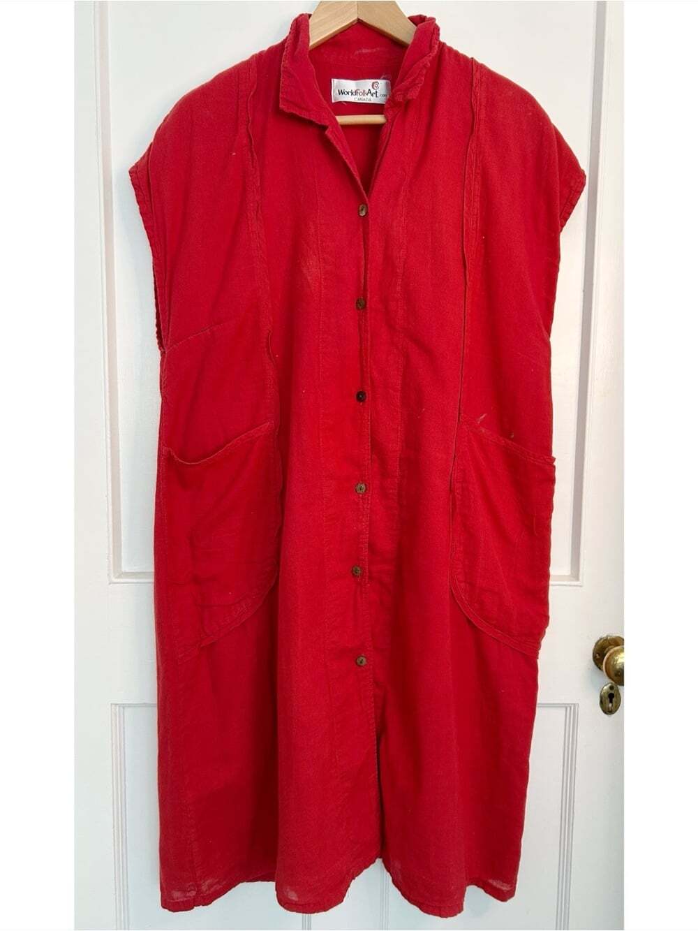 Women’s World Folk Art Red Lightweight Indian Cotton Dress Size Lg